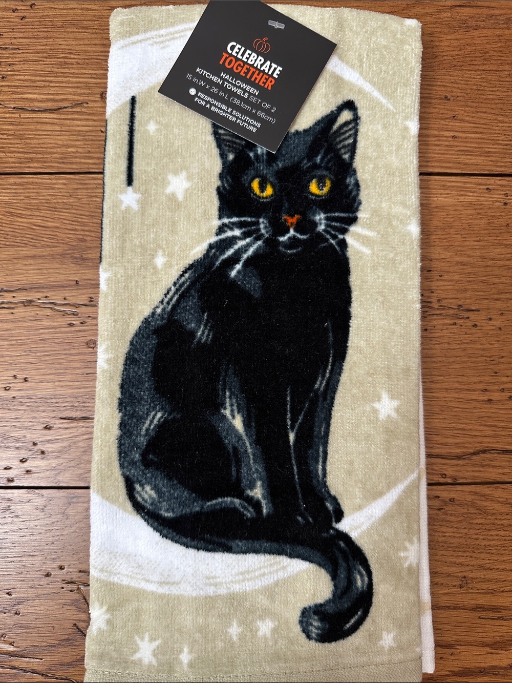 Celebrate Together Black Cat Kitchen Towel Set - Beige and White